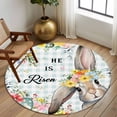 thumbnail image 2 of Round Rugs 8Ft, Easter Plaid Round Area Rug Washable Indoor Throw Carpet, Spring Watercolor Bunny Flower Teal Checkered Large Non Slip Circle Rug for Kids Room RV Home Decor Aesthetic, 2 of 8