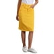 thumbnail image 1 of Faldas de mezclilla de cintura alta para mujer INSPIRE CHIC, con dobladillo sin terminar, a la altura de la rodilla, color amarillo jengibre, talla M, 1 of 6