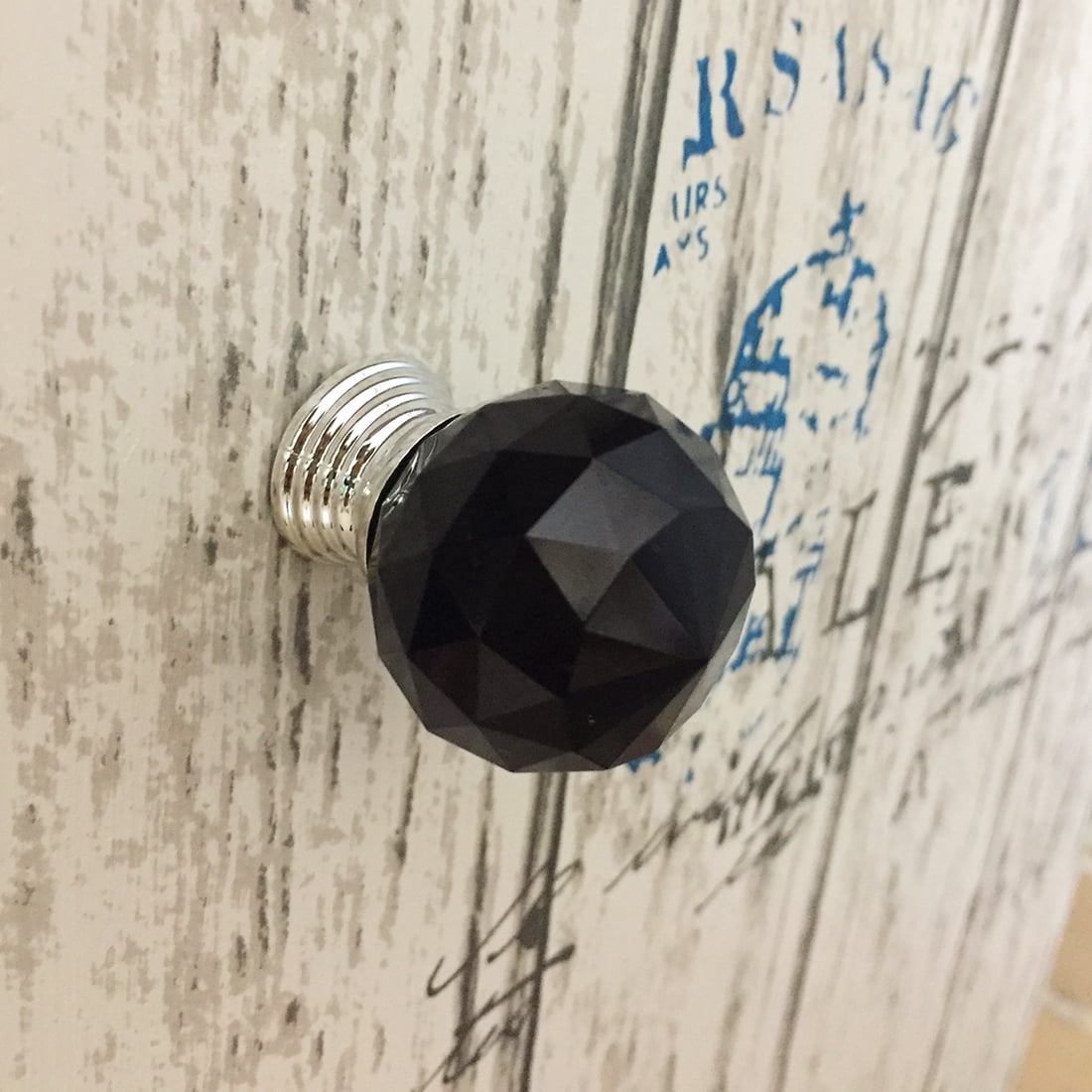 Uxcell 1.18'' Clear Crystal Glass Drawer Knob Cabinet Pull Handle Round Shape Black 10 Pcs
