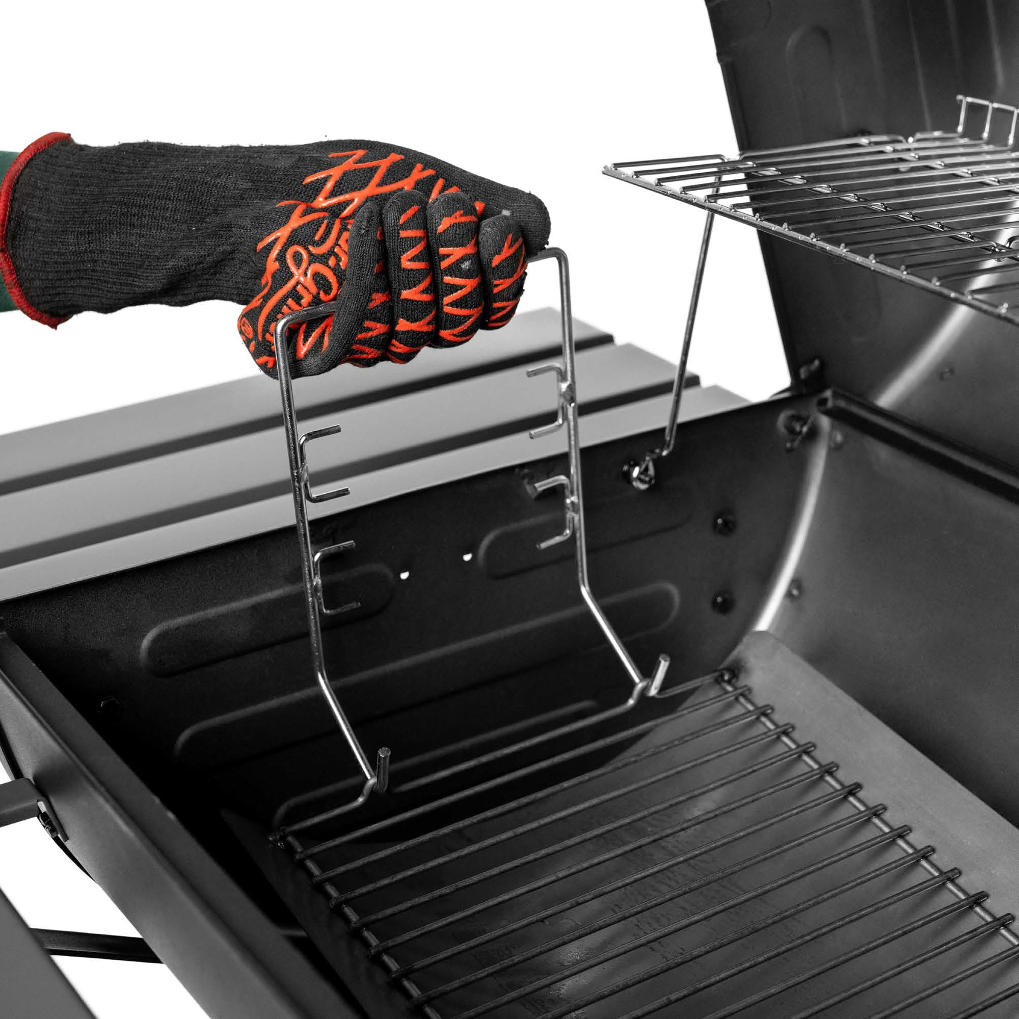 Char-Griller Wrangler Charcoal Grill, Metal Front and Side Shelf, Black, Compact Barrel Grill