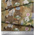 thumbnail image 2 of Soimoi Polyester Crepe Fabric Flower Vase,Cat & Girl Human Figure Print Sewing Fabric Yard 52 Inch Wide, 2 of 3