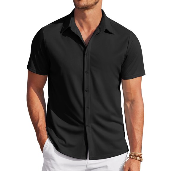 COOFANDY Men's Short Sleeve Wrinkle Free Dress Shirts Lightweight Stretch Shirts