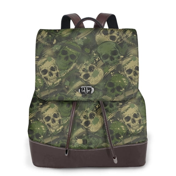 Ratiio Green Camouflage Skull Pattern Womens Backpack Purse Leather Backpack Purse for Women Travel Fashion Backpack Designer Ladies Shoulder Bags