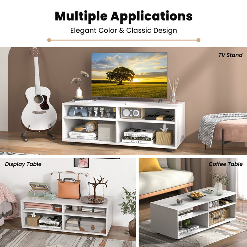 Finihen TV Stand, TV Cabinet, 4-Cube TV Stand for TV up to 45 Inch with 5 Positions Adjustable Shelves, for Living Room, Bedroom, White