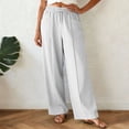 thumbnail image 4 of larppty Linen Pants Women Summer Elastic Waist Drawstring Straight Leg Pants Flowy Beach Vacation Lounge Trousers with Pocket (White, M), 4 of 9