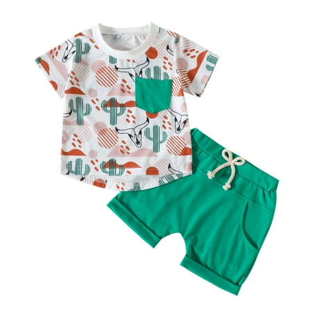 

Toddler Outfits Short Sleeve Cartoon Cow Prints Short Sleeve T Shirt Tops With Shorts Baby Boys Clothes Size 90 Green