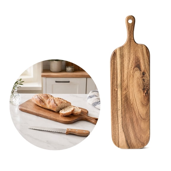Wood Cutting Board with Handle, Small Size Long Wooden Charcuterie Board Paddle, Cheese Board Serving Boards for Kitchen Meat, Pizza, Cheese, Bread, Vegetables & Fruits - 16'' x 4.7'' x 0.6''