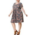 thumbnail image 4 of GRACE & GRANDEUR Women's Plus Size Crew Neck Short Sleeves Floral Pleated Summer Midi Dress 2X Pink, 4 of 5