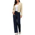 thumbnail image 2 of Tweed Blazers for Women Long Sleeve Button Down Collarless Elegant Business Casual Cropped Jacket XL Apricot, 2 of 6