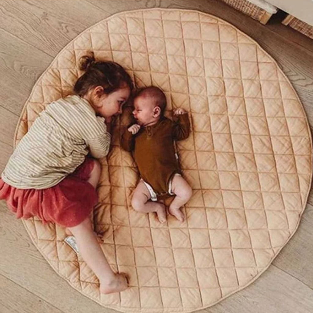 ZUARFY Baby Cotton Play Mat Solid Color Round Soft Breathable Crawling Pad for Children