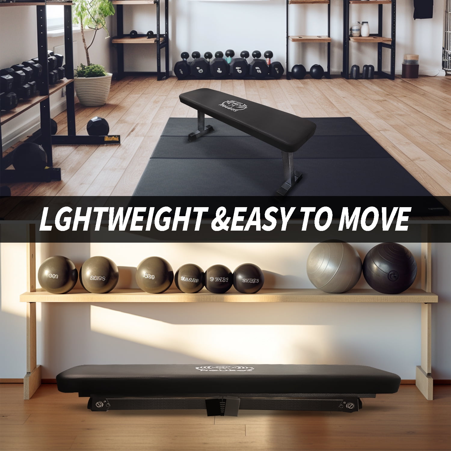 Flat Weight Bench for Home Gym, Adjustable Multi-Purpose Weight Training and Ab Exercises 1000lb Capacity