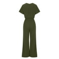 thumbnail image 6 of SDNall Jumpsuits for Women Dressy Solid Color Short Sleeved Jumpsuit Crew Round Neck Jumpsuit with Belt Long Wide Leg Pantsuits Fall Winter Womens Jumpsuits Dressy (Army Green,Sizes：S-XXL), 6 of 9
