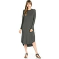 thumbnail image 1 of Sassy Apparel Womens Lounging to Casual Soft Comfortable Elastic Loose Fit Flowy Round Neck Long Sleeve Solid Color Tunic Long Fashion Dress, 1 of 3