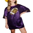 thumbnail image 1 of Women Mini Dress  Short Sleeve Rugby Sequined Loose Summer Dress, 1 of 7