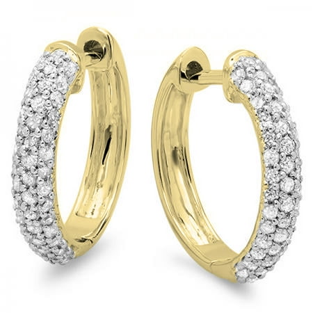 - 0.40 Carat (ctw) 10K Gold Round Diamond Ladies Pave Set Huggies Hoop Earrings