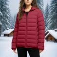 thumbnail image 2 of Women's Puffer Jacket Lightweight down Quilted Zip up Slim Winter Coat for Women with Hood & Pockets (XXS, Wine), 2 of 5