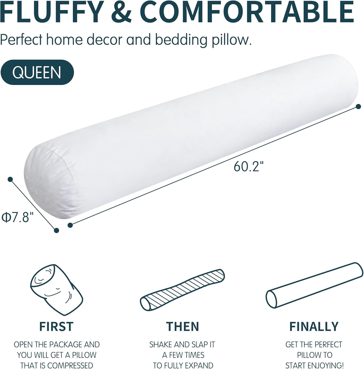 7.8"x60" Body Pillow for Queen Bed, Long Round Body Pillow for Adults, Bolster w/Removable Polyester Cover, Headboard Gap Filler Pillow, Dark Grey