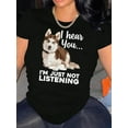 thumbnail image 1 of Camisetas de verano para mujer, con estampado, lindo, holgadas, atléticas, de manga corta, casual, 2025Women'S Casual Crew Neck T-Shirt with Husky Print, Fashionable Short Sleeve Top, Medium Stretch, 1 of 6