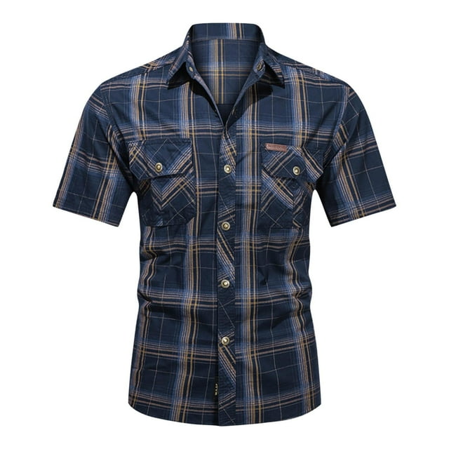 Birdeem Chemises pour Hommes Mode Décontractée Couleur Unie Poches Cargo Boutons Manches Courtes Col Rabattu Blouse