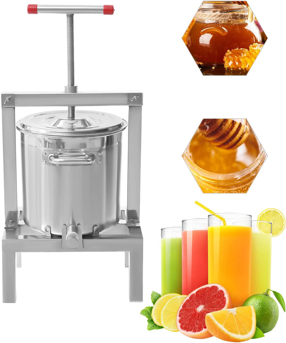 Manual Fruit Juice Presser Multifunctional Juicer Extractor 10L w/ Press  Handle