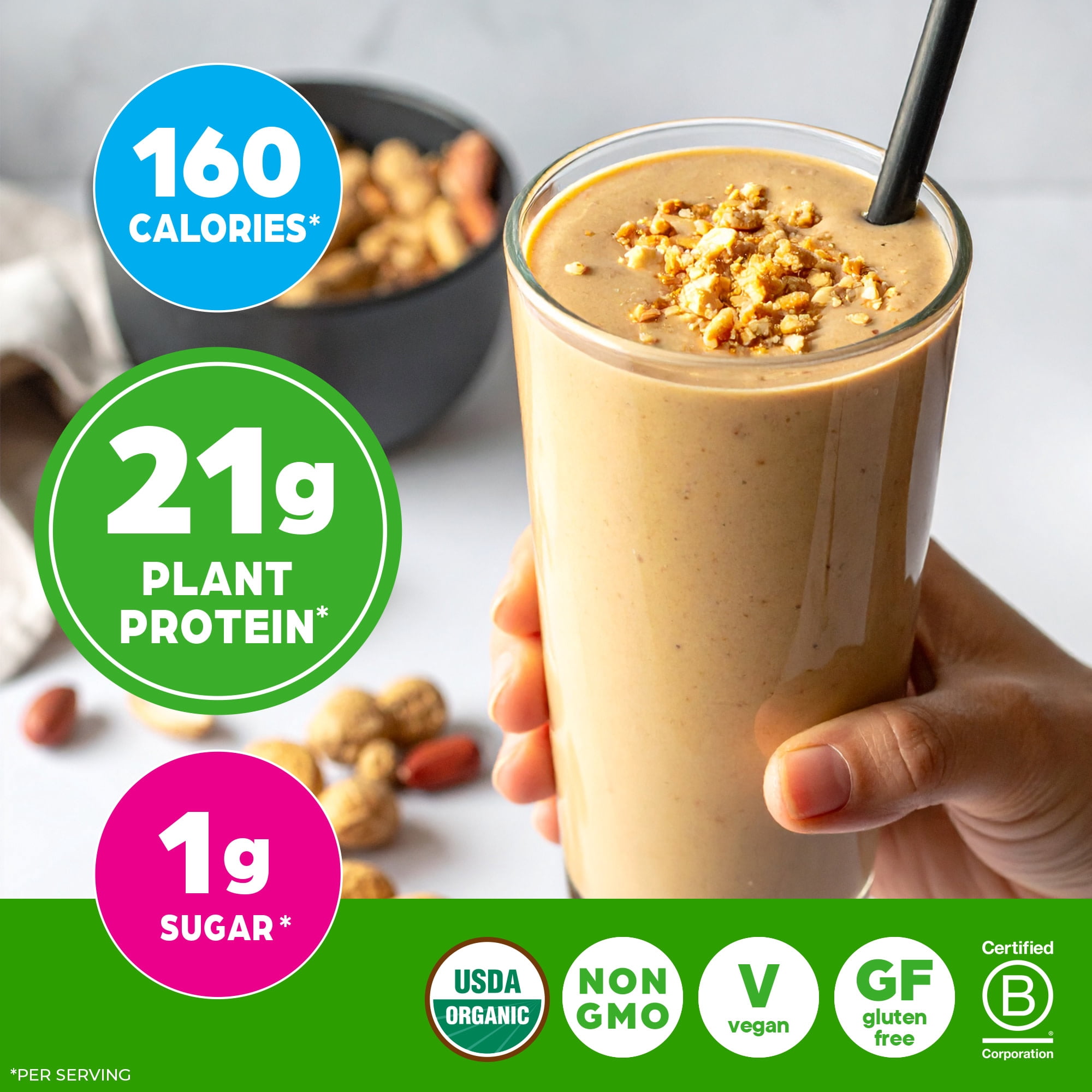 Orgain Organic Vegan 21g Protein Powder, Plant Based Shake Drink, Peanut Butter 2.03lb