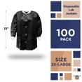 thumbnail image 2 of Disposable Lab Jacket, 33 Inches Long. Pack of 100 Black Disposable Hip-Length Workwear XX-Large. SMS 50 gsm Disposable Shirts with Snaps Front, Knit Cuffs, 3 Pockets. Unisex PPE Coat, 2 of 8