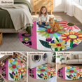 thumbnail image 5 of Spring Daisy Round Area Rug 3.3Ft Washable Circle Rugs for Dining Room Table, Pink Modern Abstract Art Dots Floral Non-Slip Carpet Floor Mats Indoor Outdoor Carpet Runner Aesthetic Home Decor, 5 of 8