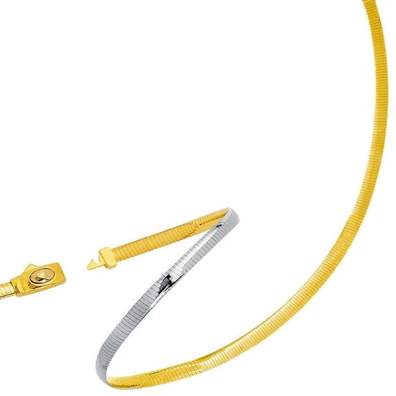 Two Tone Reversible Omega Chain Necklace In 14k Yellow Gold And Sterling Silver, 5mm, 18"