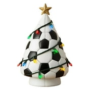 YFTDEF Football Shaped Christmas Tree, Sports Themed Holiday Decor with Colorful Lights and Gold Star, Novelty Decor for Game Room, Office Desk, Unique Gift for Sports Fans