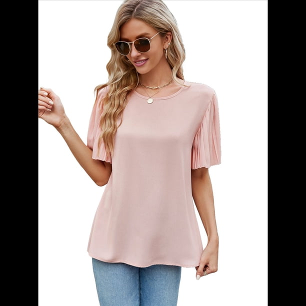 Blusas de Mujer 2025, Camisetas Casuales de Acampanada, Camisetas Básicas de Verano con Cuello Redondo, Blusas Lindas, Rosa XXL