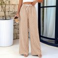 thumbnail image 6 of Gingham Wide Leg Pajama Pants for Women Elastic Drawstring Waist Lightweight Summer Relaxed Fit Casual Lounge Bottoms Khaki 2XL, 6 of 6