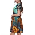 thumbnail image 2 of Easygdp Cartoon Pumpkin Skull para Vestido Transpirable de Mujer, Vestido Suelto de Manga Corta con Pliegues y Bolsillos para el Verano, 2 of 6