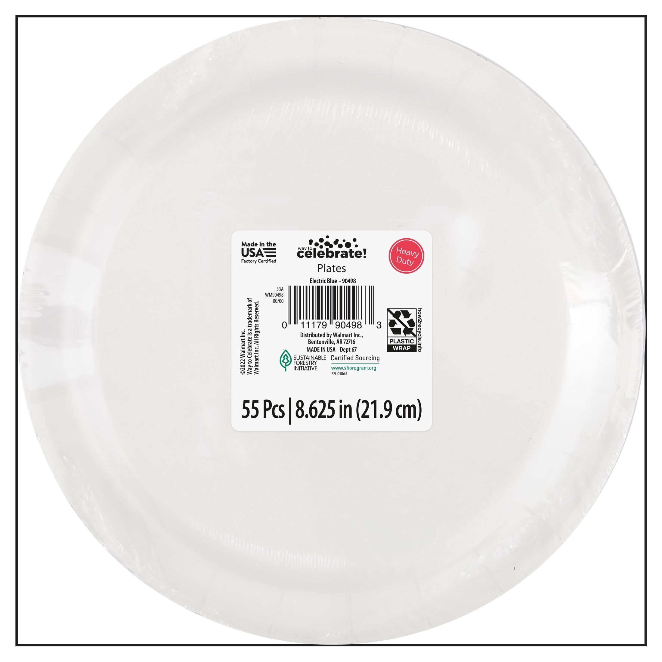 Disposable Paper Plates, 9", Blue, 55 Pieces, by Way To Celebrate