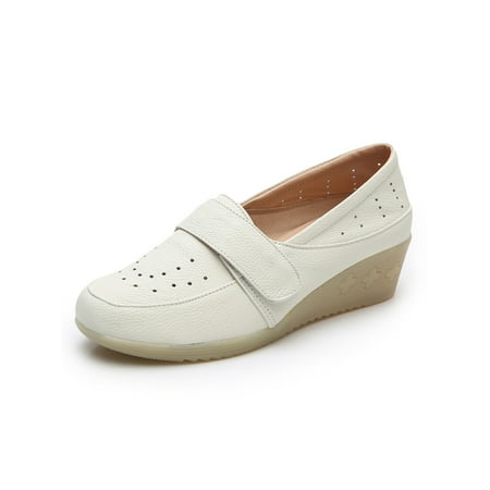 

Crocowalk Women Casual Shoes Wedge Wedges Comfort Nurse Shoe Ladies Driving Lightweight Slip On White Hollow Out 5