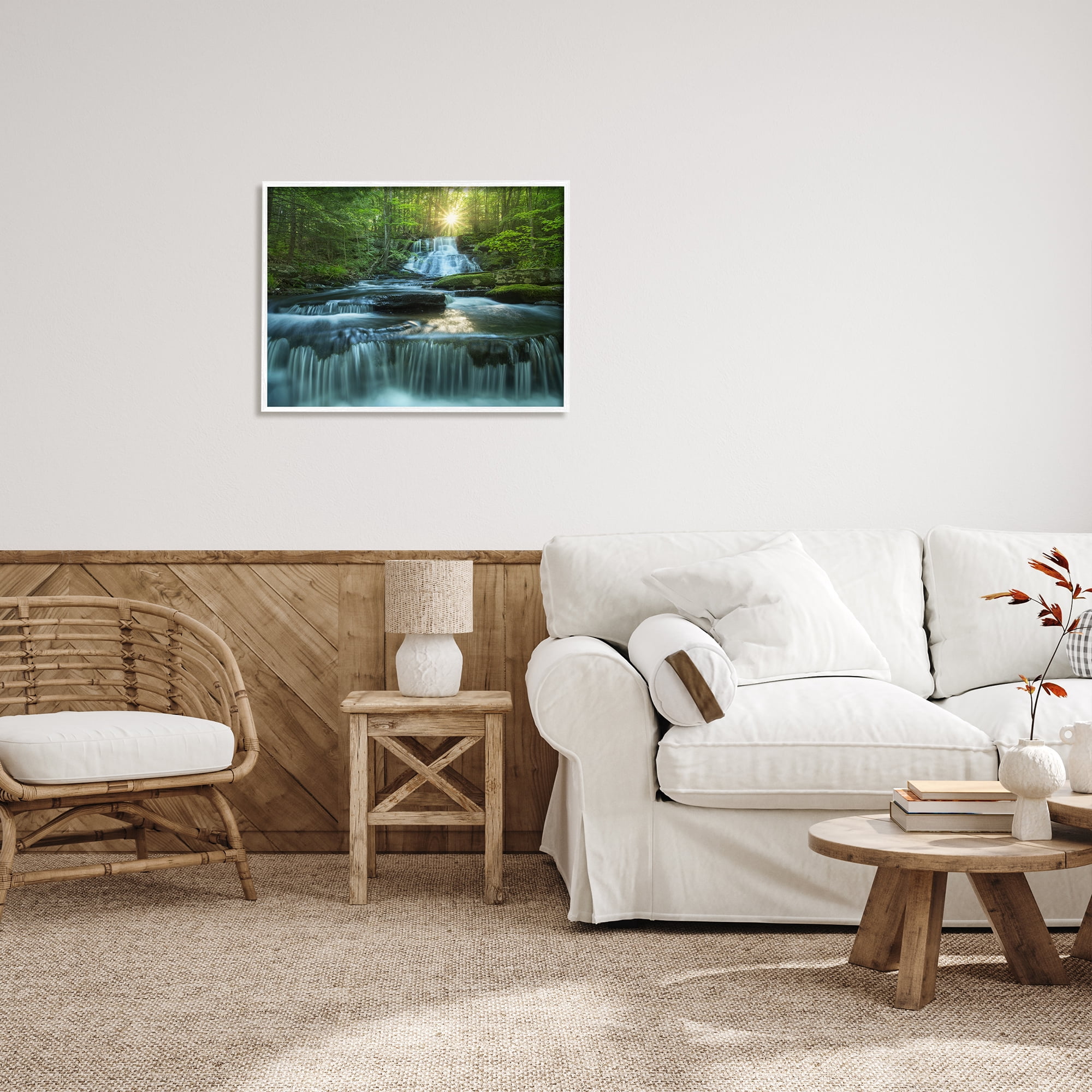 Stupell Industries Rocky Waterfall Landscape Nature Photography White Framed Art Print Wall Art, 30 x 24