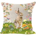 thumbnail image 4 of 4 Pcs Joyeuses Pâques Printemps Salutations Rabbit avec Œufs Vert Coton Lin Housse de Coussin Décorative 18 Pouces Carrée, 4 of 5