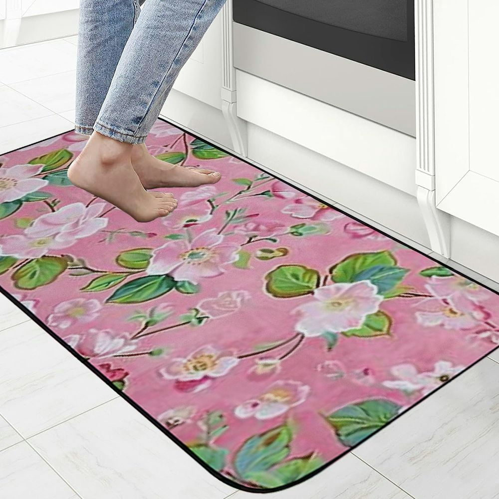 Qinduosi Spring Floral Welcome Mat Front Door Mat, Non-Slip&amp;Absorbent Indoor Door Mats, Durable Rubber Backing Floor Doormat for Entryway, Patio, Porch, Pink 19.68*47.24 in