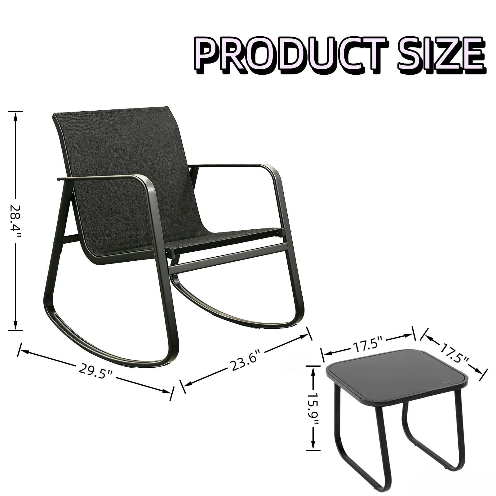 Casabay 3-Piece Outdoor Courtyard Furniture Set with Patio Chairs & Coffee Table, All Weather Outdoor Seating Breathable Fabric for Yard, Pool, Lawn, Black