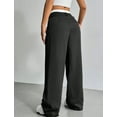 thumbnail image 4 of IWEMEK Black Pants for Women Striped Loose Straight Leg Pants Semi Formal Office Long Trousers with Pockets Size M, 4 of 7