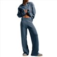 thumbnail image 2 of Conjuntos de Dos Piezas para Mujer, Sudadera de Larga con Cuello en V y Pantalones Anchos, Conjuntos de Chándal para Estar en Neblina S, 2 of 10