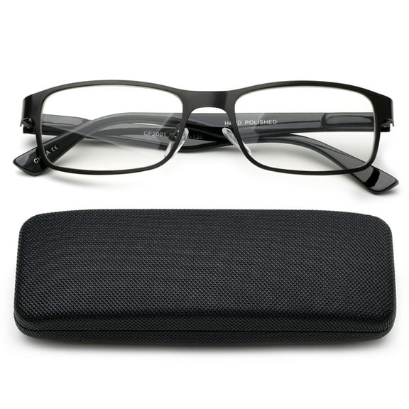 Newbee Fashion- Readers Metal Deluxe High Quality Reading Glasses Rectangular Frame Spring Hinge in Hard Case