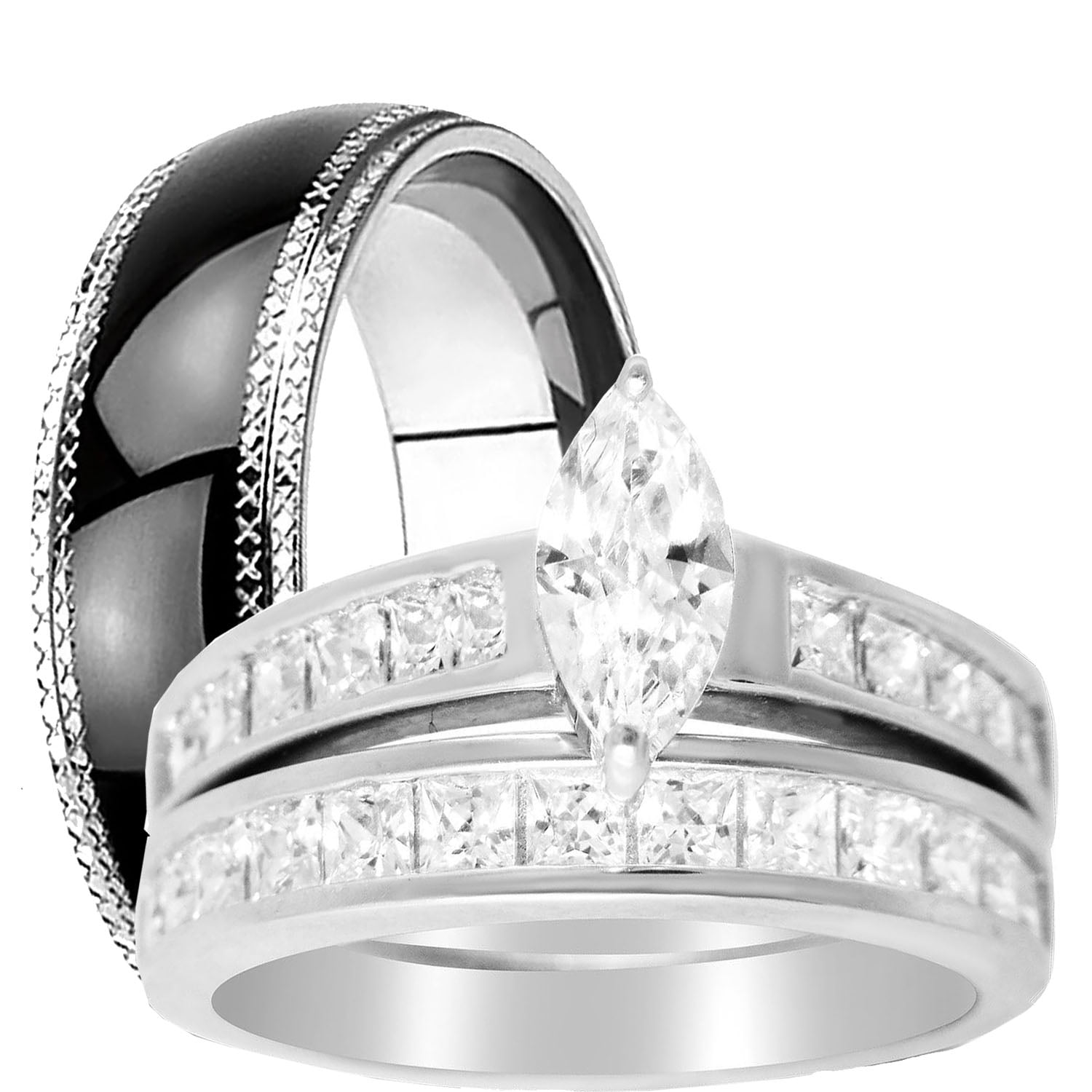 His Hers Wedding Rings Set Cheap Matching Wedding Bands for Him Size 11 and Her Size 5