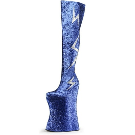 Glitter Thigh High Platform Boots - MENS SIZING Royal Blue Glitter Thigh High Platform Boots with 13 Inch Heels