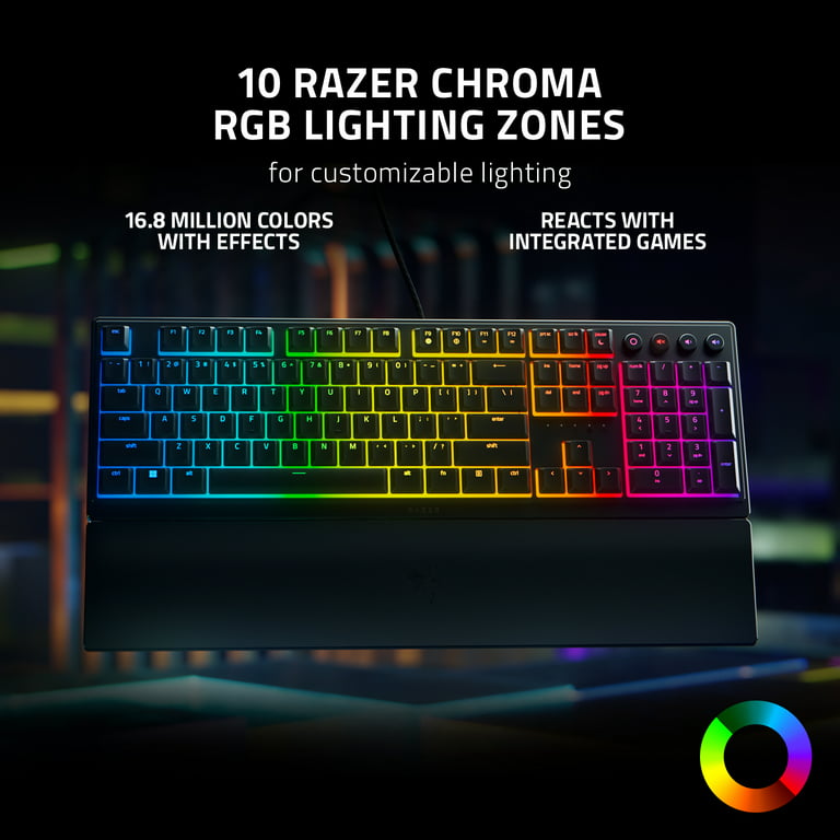 Razer Ornata V3 Full-Size Wired Mecha-Membrane Gaming Keyboard for PC,  Chroma RGB, Wrist Rest, Black 