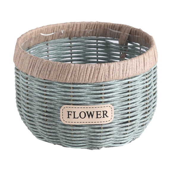AURIGATE Woven Rattan-Style Flower Planter Basket, 6.3x5.12in Plastic Decorative Plant Basket for Home Garden Decor