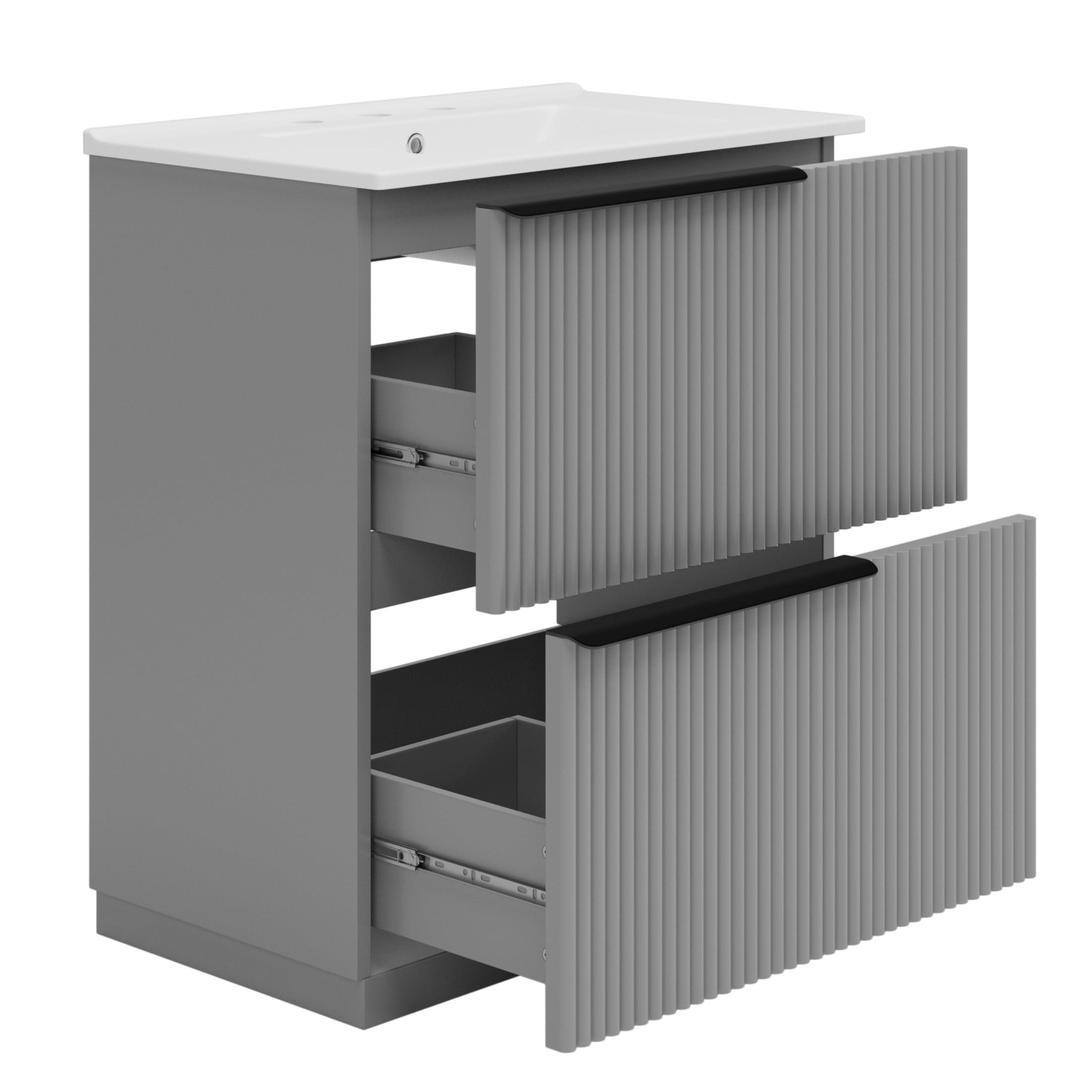 Christopher Knight Home 30" Bathroom Vanity with Sink, Soft-Close Drawers & Fluted Design, Gray