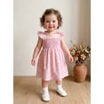 thumbnail image 3 of BemeyourBBs Toddler Baby Girl Pink Gingham Plaid Dress Little Baby Girl Summer Smocked Dress 12 18 24 Months 2 3 4 5 Years Bow Flutter Sleeve Plaid Checkered Casual Beach Holiday Dress, 3 of 8