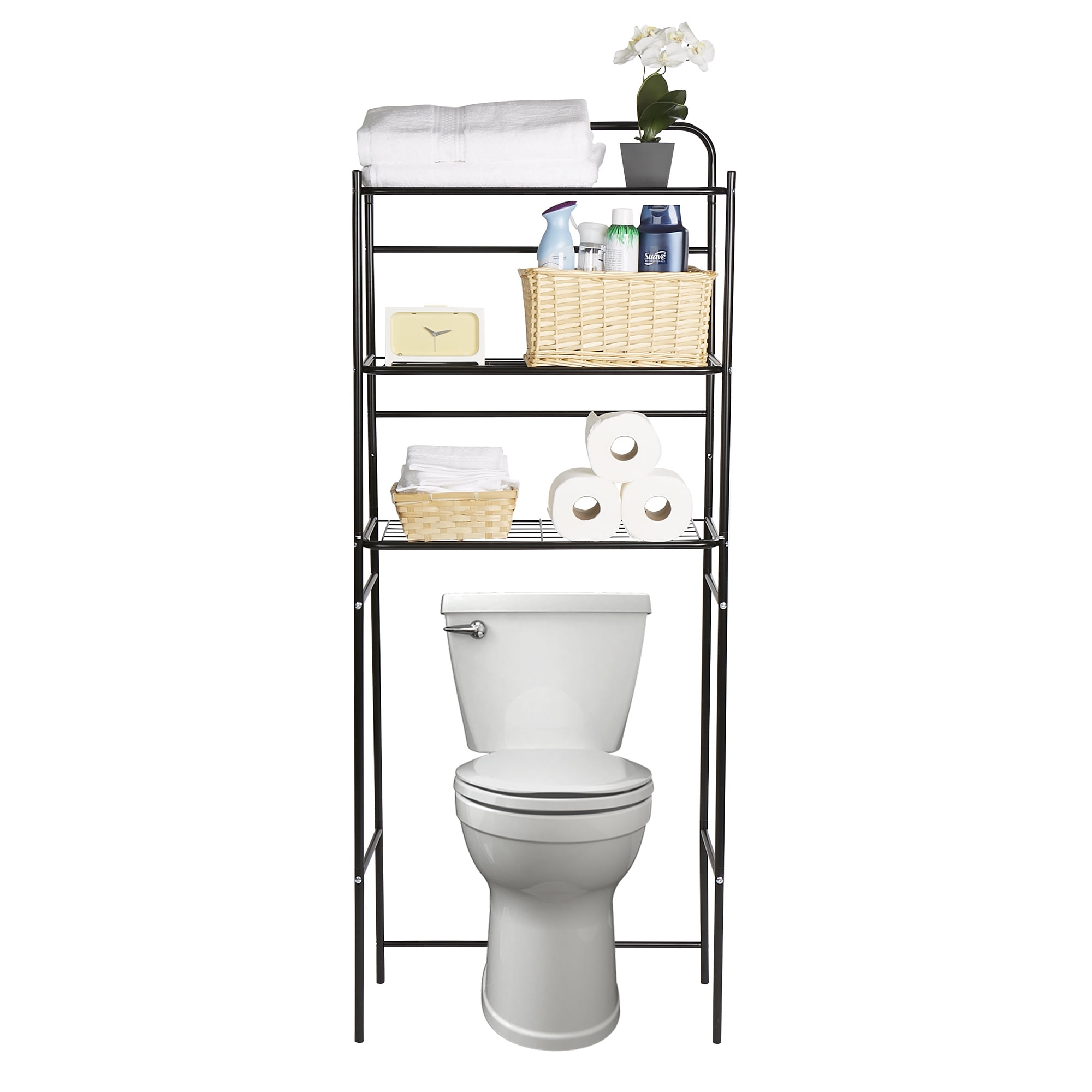 Mind Reader 3 Tier Over the Toilet Rack, Bathroom Stand Accessory Organizer, Black
