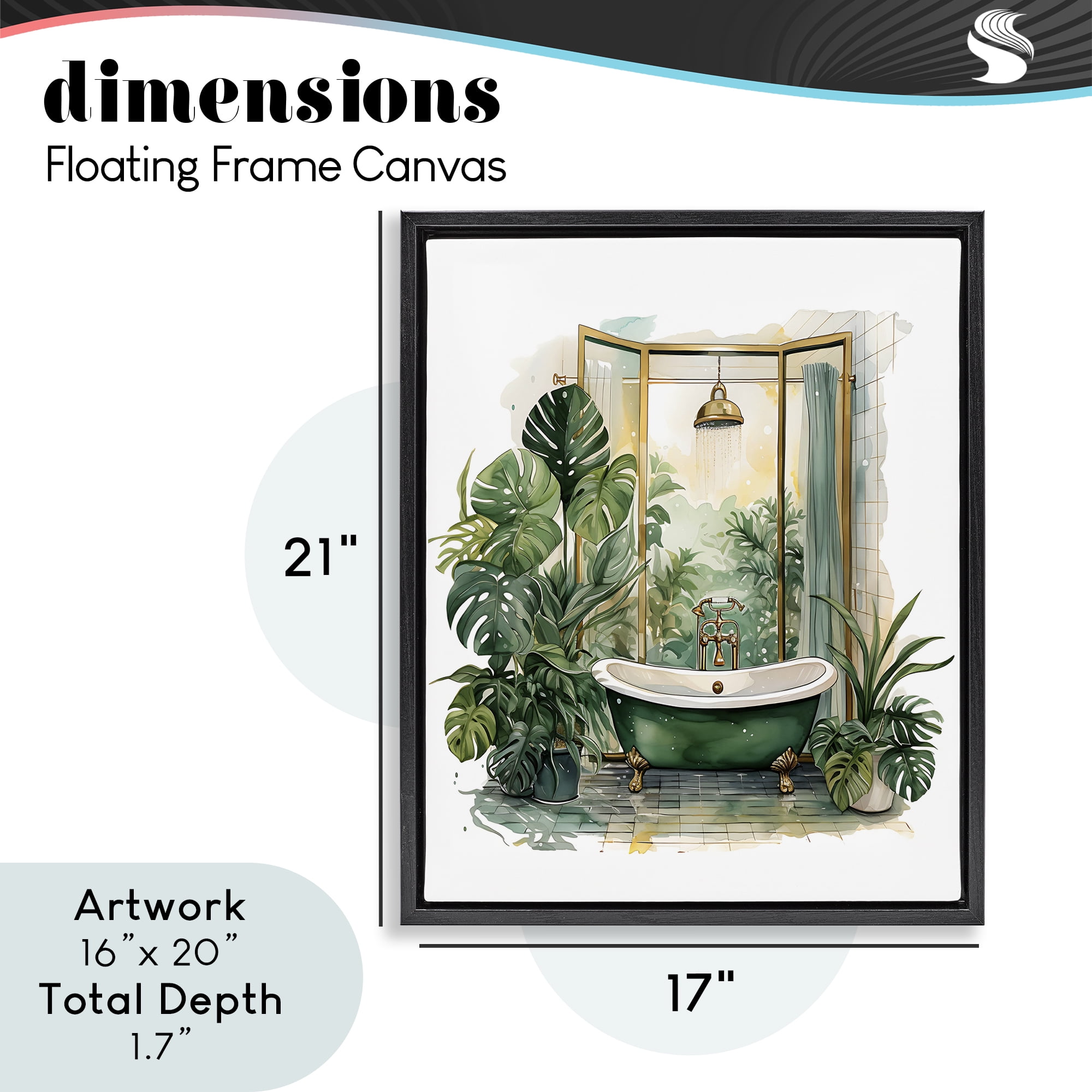 Bathtub in Tropical Oasis Black Framed Floater Canvas Wall Art, design by Lettered and Lined
