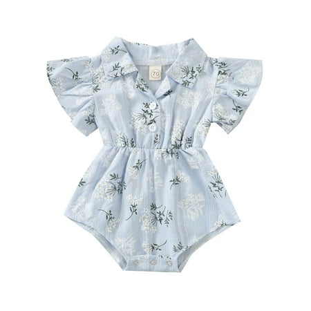 

AIMAOMI Baby Girl Boy Floral Turn-down Collar Romper Bodysuit Clothes H